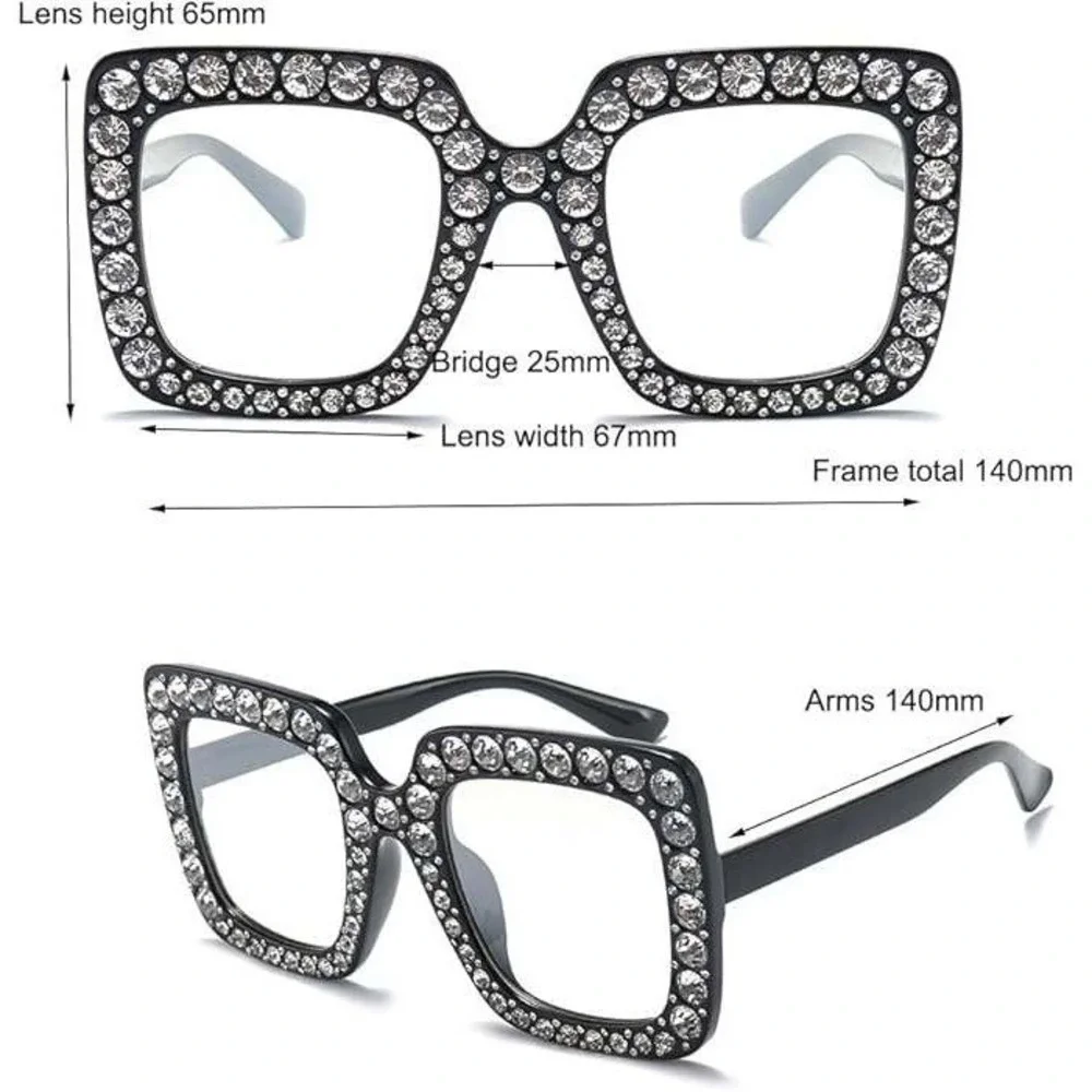 Oversized Square Frame Bling Rhinestone‎ Cat Eye Retro Women Fashion Sunglasses